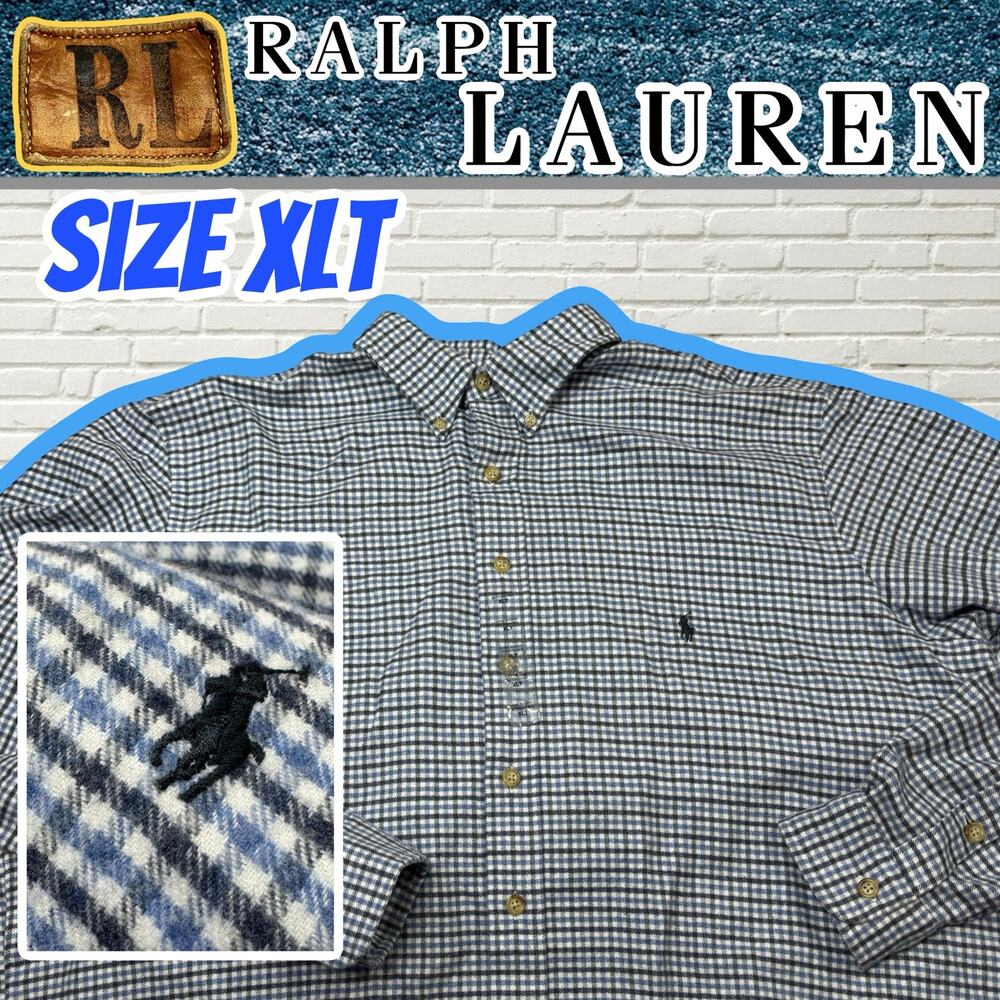 Polo Ralph Lauren Checker Long Sleeve Button Up Shirt Size XLT Blue White Black